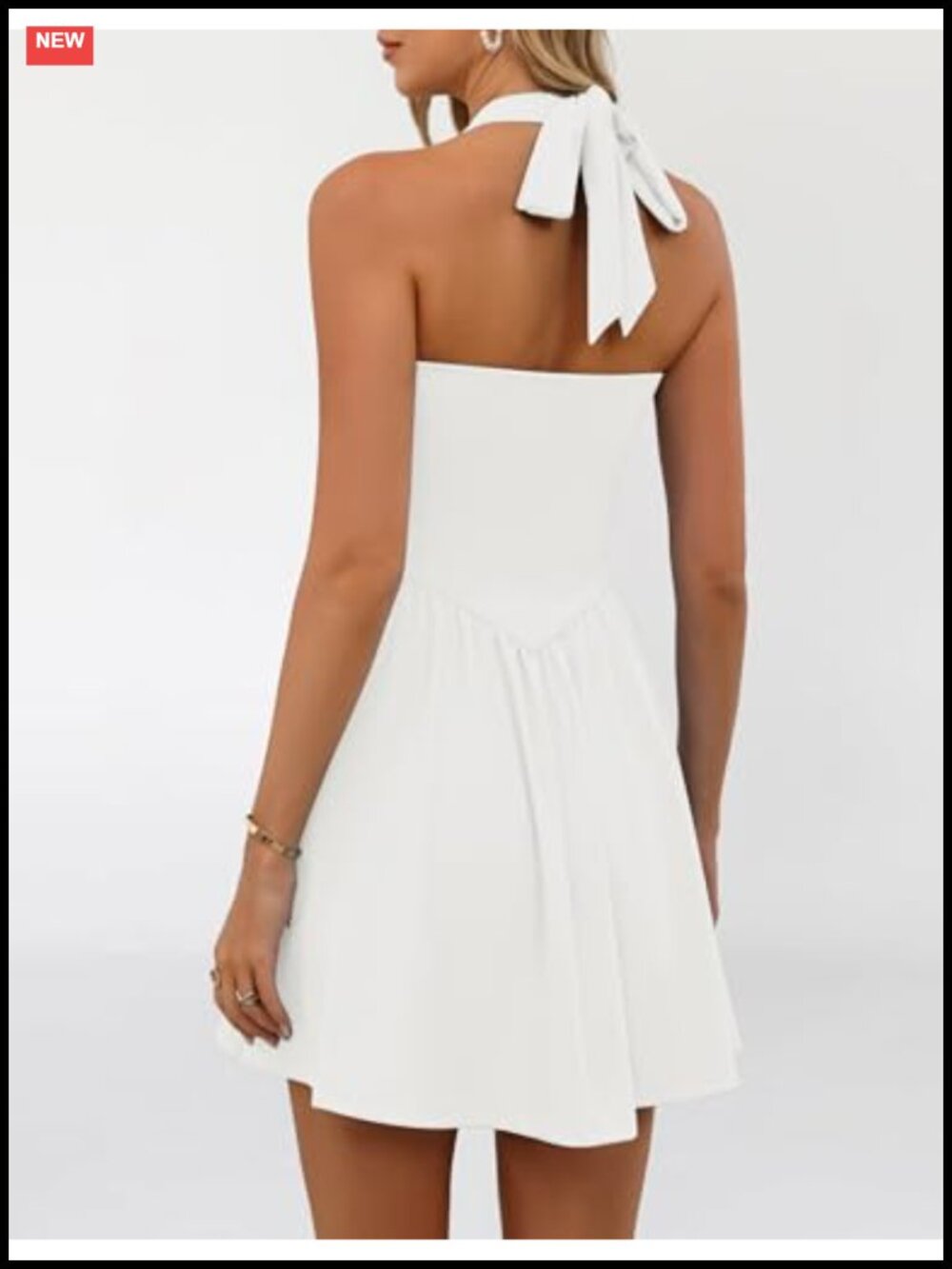 Halter Square Neck Sleeveless Mini Dress With Pockets A-Line Flowy - Picture 5 of 6